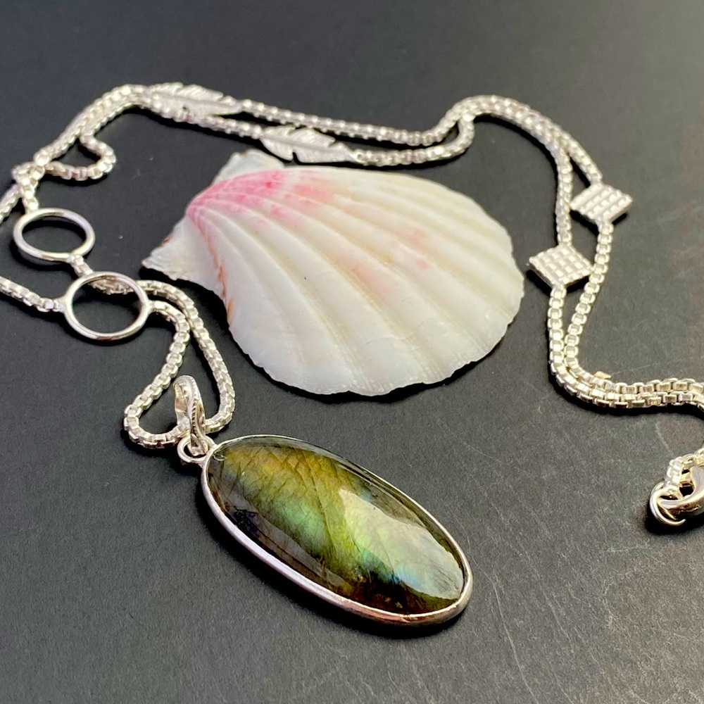 Labradorite Gemstone Sterling Silver Necklace